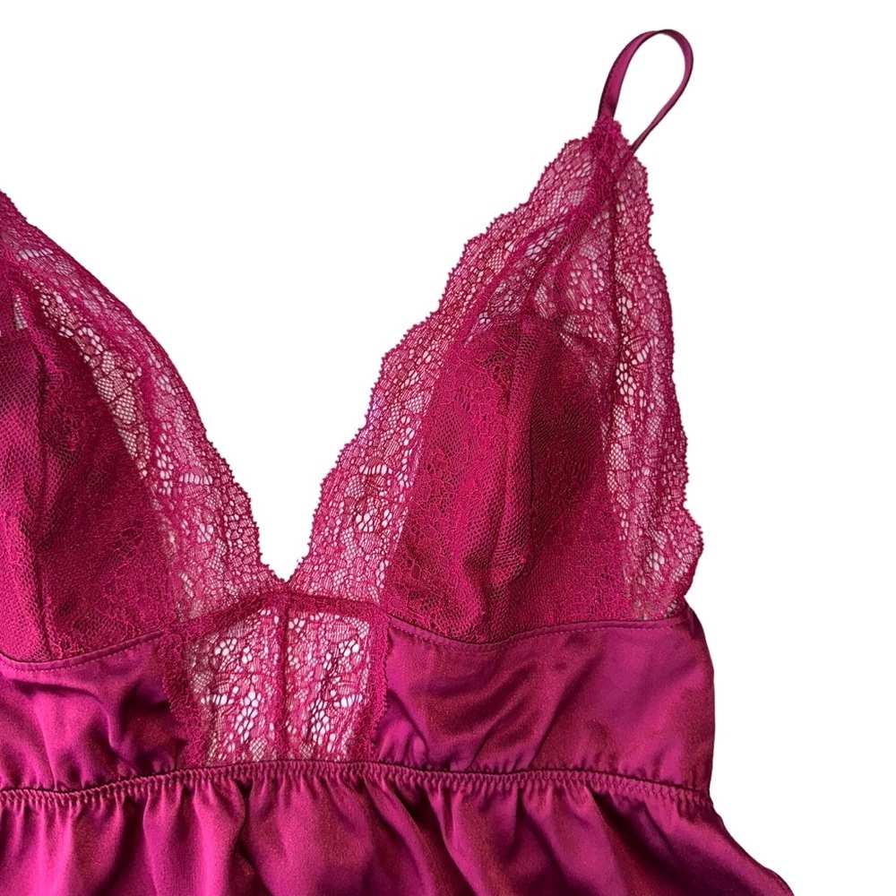 VICTORIA'S SECRET LACE SILK SATIN BABYDOLL CAMI TOP LINGERIE  WOMENS S MAROON - Picture 4 of 16